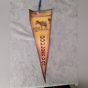 Vintage Boulder Dam Leather Pennant Flag 14" Hoover Dam 40s Tourist Destination